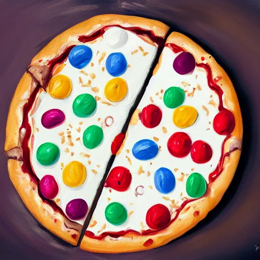 Prompt: photorealistic painting of ice cream pizza, 1 0 8 0 p award - winning painting