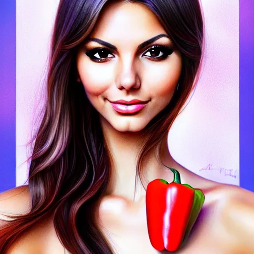 Prompt: victoria justice transformed into a bell pepper, by artgerm, wlop. vastly enriched image quality. lucidly vivid. iridescentally detailed. extremely elegant and beautiful.
