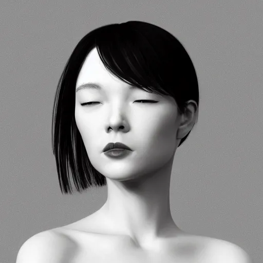 Image similar to a black and white photo of a woman's face, an ambient occlusion render by hsiao - ron cheng, zbrush central, mannerism, zbrush, ambient occlusion, digital painting