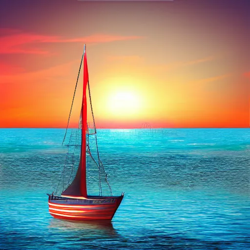 Image similar to sea sunset with sailing boat, realistic, 8 k, sunset, high details