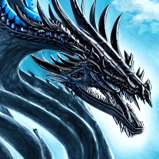 Prompt: a majestic black and blue dragon, hd, 4k, trending on artstation, award winning, 8k, 4k, 4k, 4k, very very very detailed, high quality digital art
