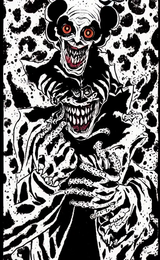 Image similar to full body portrait of villainous jester, dark, twisted, manga, comic, by junji ito. twisted. horror.