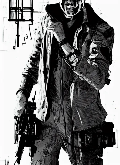 Prompt: agent 4 7. cyberpunk assassin. moody industrial setting. portrait. illustration, pop art, art by ashley wood and alphonse mucha and laurie greasley and josan gonzalez. cinematic. realistic proportions. artstationhq