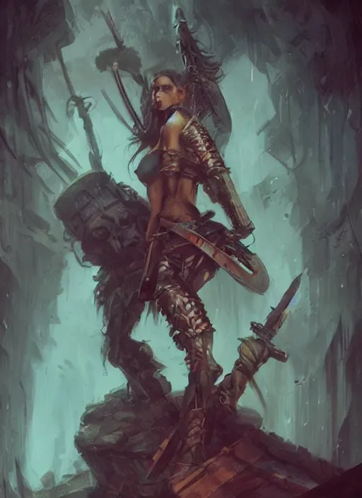 Image similar to photo of medieval tribal warrior ultra realistic, blade runner, peter mohrbacher, boris vallejo, saturated colors