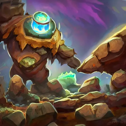 Image similar to ((((rock elemental golem spirit)))), dust and rock theme, hearthstone art style, epic fantasy card game art