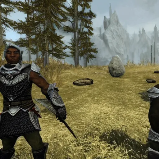 Image similar to video game screenshot of barack obama in skyrim