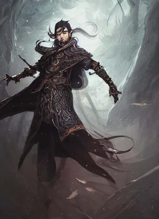 Image similar to a highly detailed illustration of Hiroyuki Sanada as wizard wearing black robe and mage hat, dramatic magic floating pose, intricate, elegant, highly detailed, centered, digital painting, artstation, concept art, smooth, sharp focus, league of legends concept art, WLOP