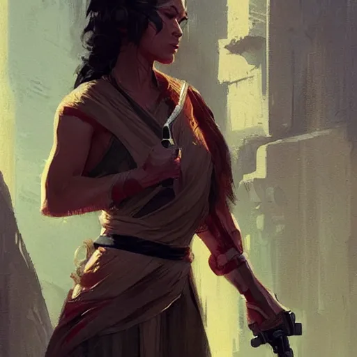 Image similar to beautiful female jedi, by greg rutkowski