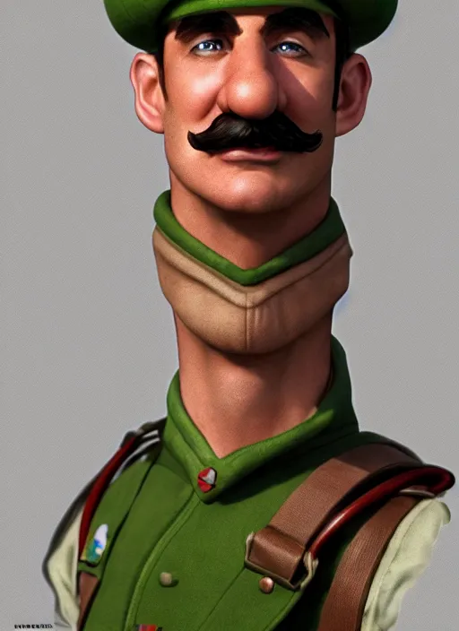 Image similar to luigi as ww 1 soldier, ultra detailed, trending on artstation, concept art, octane render, unreal engine,