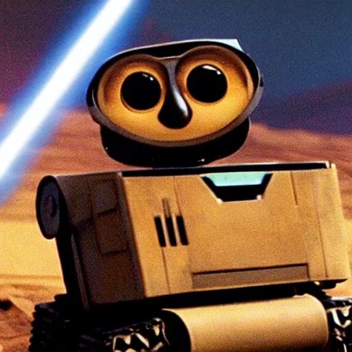 Prompt: wall - e playing the role of luke skywalker in star wars 1 9 7 7