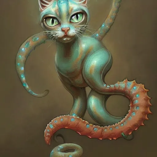 Image similar to cat seahorse shapeshifter, humanoid fursona by Peter Mohrbacher and Louis Wain, furaffinity, trending on artstation