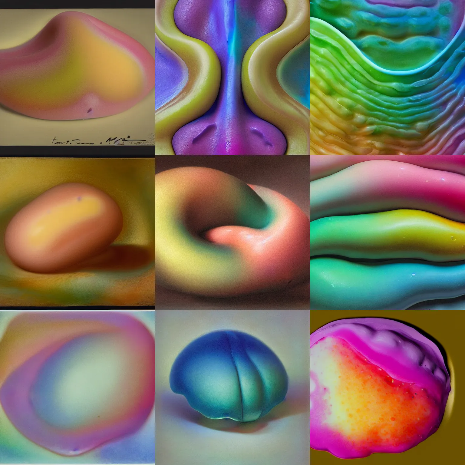 Prompt: one round biomorphic lumpy form with gradient hi key pastel colors, by thomas moran, professional food photography