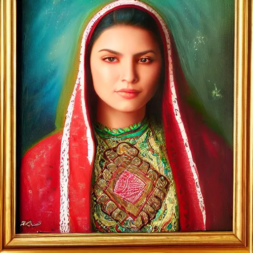 Image similar to portrait of a afghani woman ( 3 5 ) from afghanistan in 2 0 2 1, an oil painting by ross tran and thomas kincade