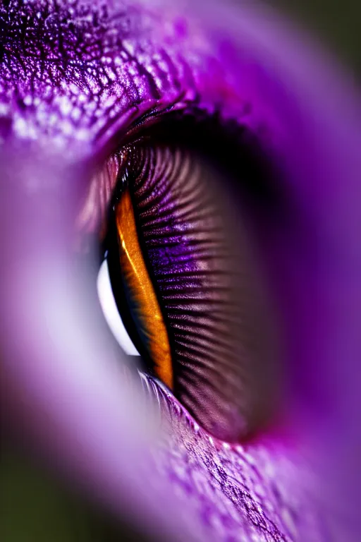 Image similar to macro photography of a hyper realistic eye. shades of purple in the iris with a forest reflected in it. epic scale, insanely complex, hyperdetailed, sharp focus, hyper realism, artstation, cgsociety, 8 k, bright colors, by takato yamamoto, unreal engine 5