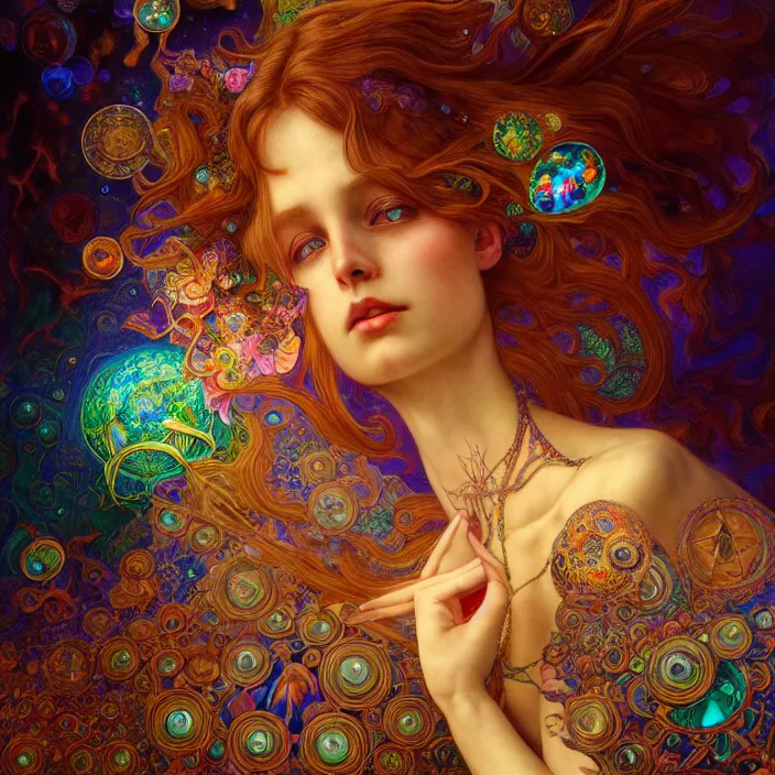 Prompt: extremely psychedelic quantum macro, DoF, LSD, diffuse lighting, fantasy, intricate, elegant, highly detailed, lifelike, photorealistic, digital painting, artstation, illustration, concept art, smooth, sharp focus, art by John Collier and Albert Aublet and Krenz Cushart and Artem Demura and Alphonse Mucha