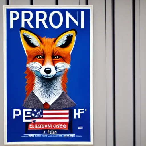 Image similar to a fox animal dressed in a suit in the style of a presidential campaign poster 8 5 mm f / 1. 4