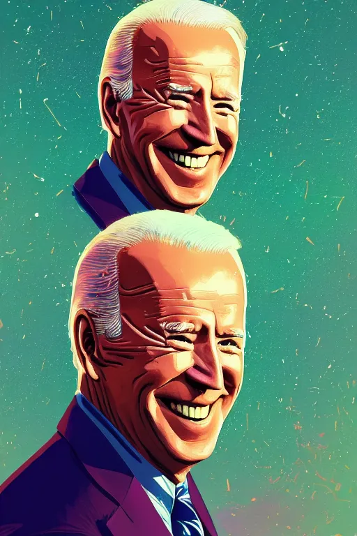 Prompt: candid portrait of joe biden, smiling down from above, artstation winner by victo ngai, kilian eng and by jake parker vibrant colors, winning - award masterpiece, fantastically gaudy, aesthetic octane render, 8 k hd resolution