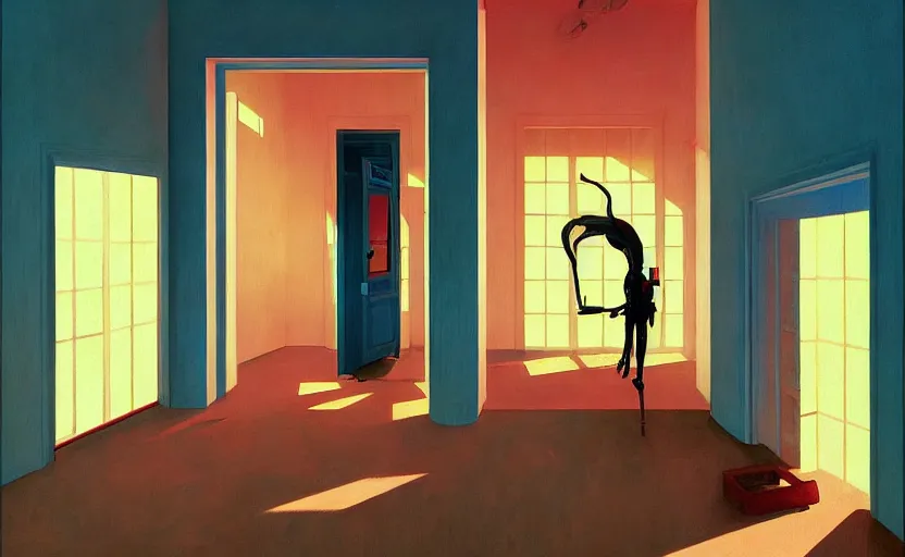 Prompt: inside a room with a guillotine, very coherent, painted by Edward Hopper, Wayne Barlowe, painted by James Gilleard, airbrush, art by JamesJean