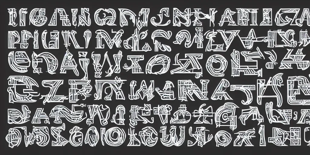 Image similar to a typeface specimen sheet, black vector glyphs on white background