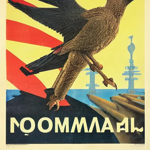 Prompt: soviet propaganda poster depicting a dromaius novaehollandiae in military uniform