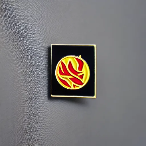 Image similar to minimalistic clean enamel pin of fire flame warning label, retro design