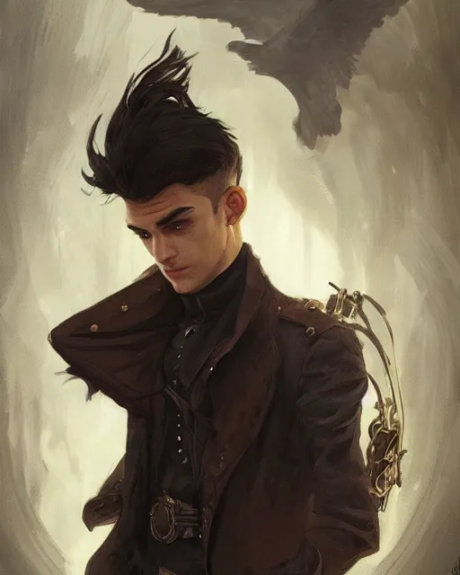 Prompt: ''portrait of kaz brekker from six of crows, lol, fantasy, d & d, digital painting, artstation, concept art, sharp focus, illustration, art by greg rutkowski and alphonse mucha''