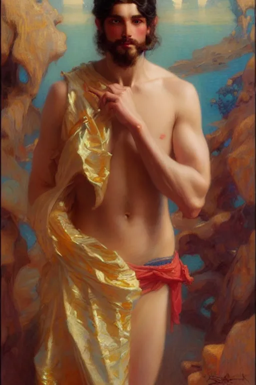 Image similar to attractive male, taoism, painting by gaston bussiere, greg rutkowski, j. c. leyendecker, artgerm