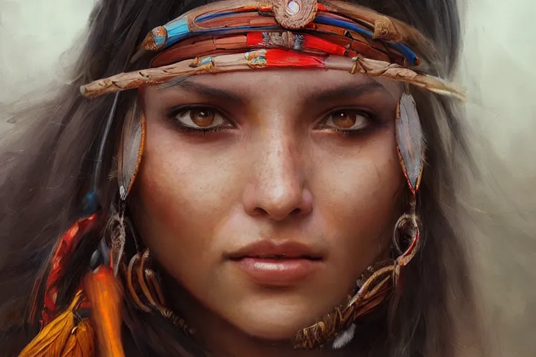 Image similar to A portrait a native american goddess by Ruan Jia and Mandy Jurgens and Artgerm and william-adolphe bouguerea, highly detailed, trending on artstation, award winning, H 768