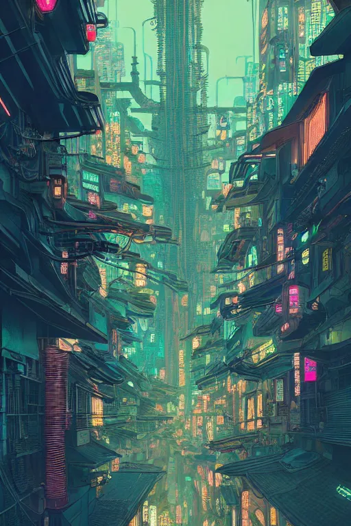 Image similar to a beautiful hyperdetailed matte illustration victo ngai cyberpunk style of absolutely beautiful cyberpunk town, from china, perfectly shaded, atmospheric lighting, style of studio ghibli, makoto shinkai, raphael lacoste, louis comfort tiffany, artgerm, james jean, ross tran, chinese style