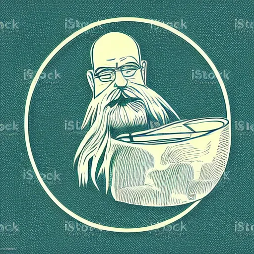 Image similar to wooden bowl, bearded man, woodlathe, vector art, simple