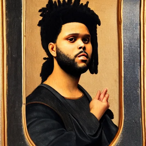 Prompt: a renaissance style portrait painting of the weeknd