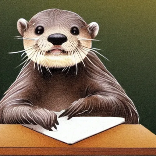 Image similar to a cute otter holding a pencil doing schoolwork