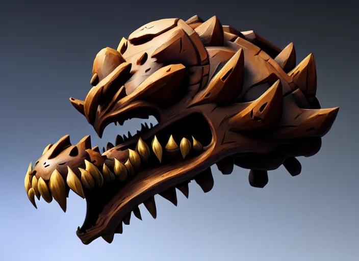 Image similar to brown wooden festeroot dragonskull treant head, stylized stl, 3 d render, activision blizzard style, hearthstone style, darksiders art style, greg rutkowski style