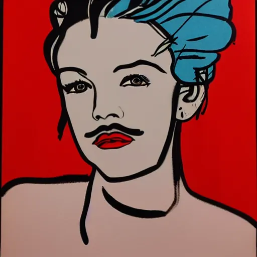 Image similar to beautiful female portrait in ink by james jean, by andy warhol, by roy lichtenstein, by egon schiele