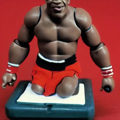 Image similar to mike tyson action figure on acid, detailed facial expressions, 1 9 8 0 s aesthetic