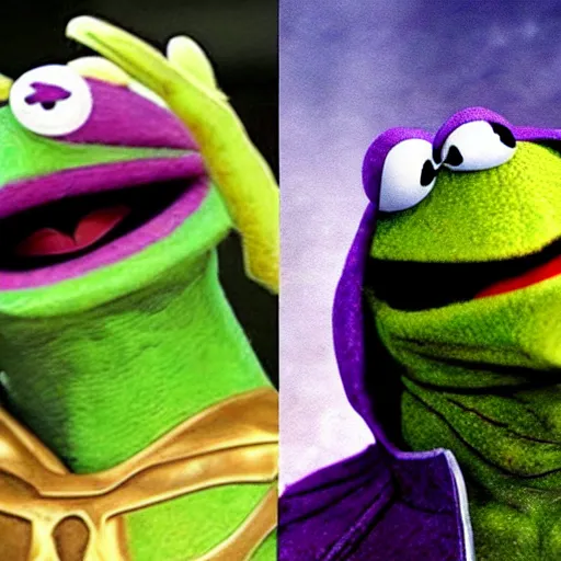 Image similar to photo of Kermit the frog as Thanos in averngers movie