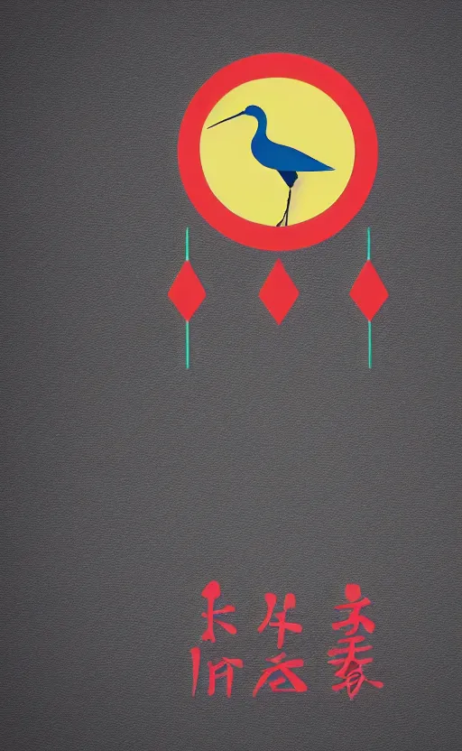 Prompt: poker card style, simple, modern look, solid colors, colorful, japanese crane bird in center, pines symbol in the corners, vivid contrasts, for junior, smart design