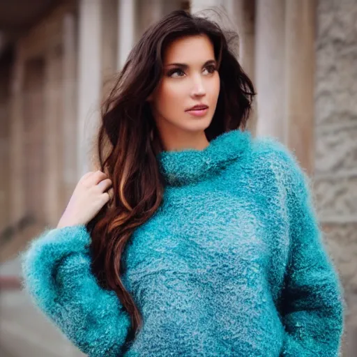 Image similar to beautiful woman in a fuzzy sweater