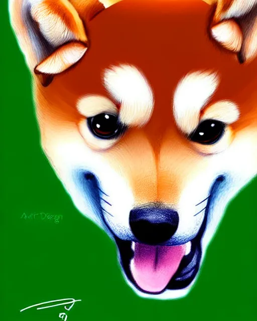 Prompt: hyper - realistic illustration of a chibi shiba inu dog, digital painting, by artgem