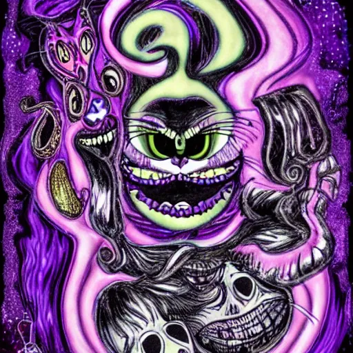 Image similar to psychedelic cheshire cat as phantom of the opera