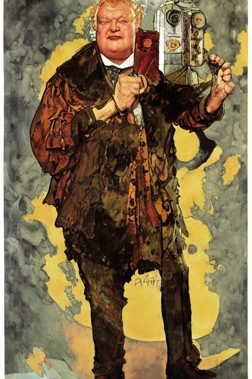 Image similar to full length portrait of kenneth mcmillan as baron harkonnen, plain background, painted by jack kirby, lawrence alma tadema, norman rockwell, greg staples, wayne barlow, neville page