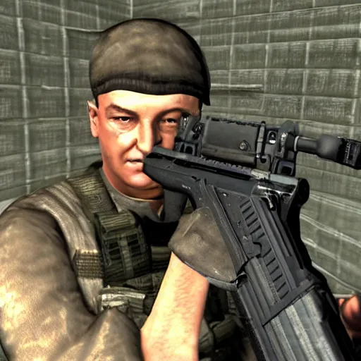 Prompt: Benjamin Netanyahu holding an m16 in Counter Strike 1.6 Dust