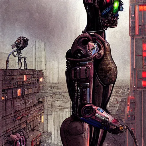 Image similar to Digital portrait of a cyborg from Ghost in the machine by Enki bilal and Moebius and Salvator dali, cyberpunk, impressive perspective, aesthetic, masterpiece