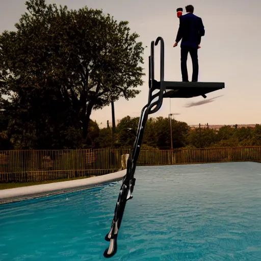 Prompt: gavin casalegno standing on a diving board above a pool, red weapon 8 k s 3 5, cooke anamorphic / i lenses, highly detailed, cinematic lighting