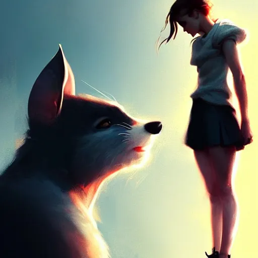 Image similar to emma watson standing in front of a giant mouse, digital art by greg rutkowski, artstation