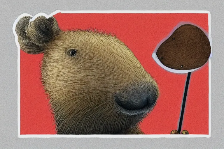 Prompt: a masterpiece illustration of a funny capybara for a sticker