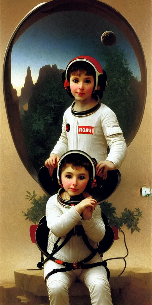 Prompt: portrait of monkey in astronaut helmet, by bouguereau