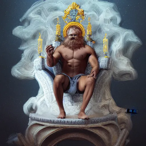 Image similar to Digital painting of Zeus on a throne, hyperdetailed, artstation, cgsociety, 8k