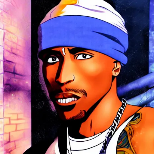 Image similar to Tupac Shakur, screenshot from a 2012s anime, anime