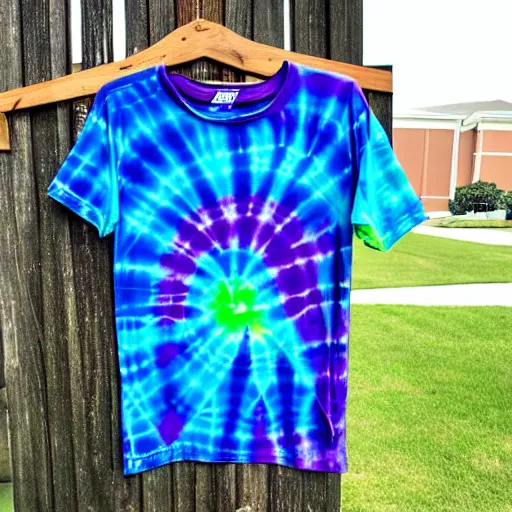 Image similar to A tie-dyed t-shirt with a Kirkland logo